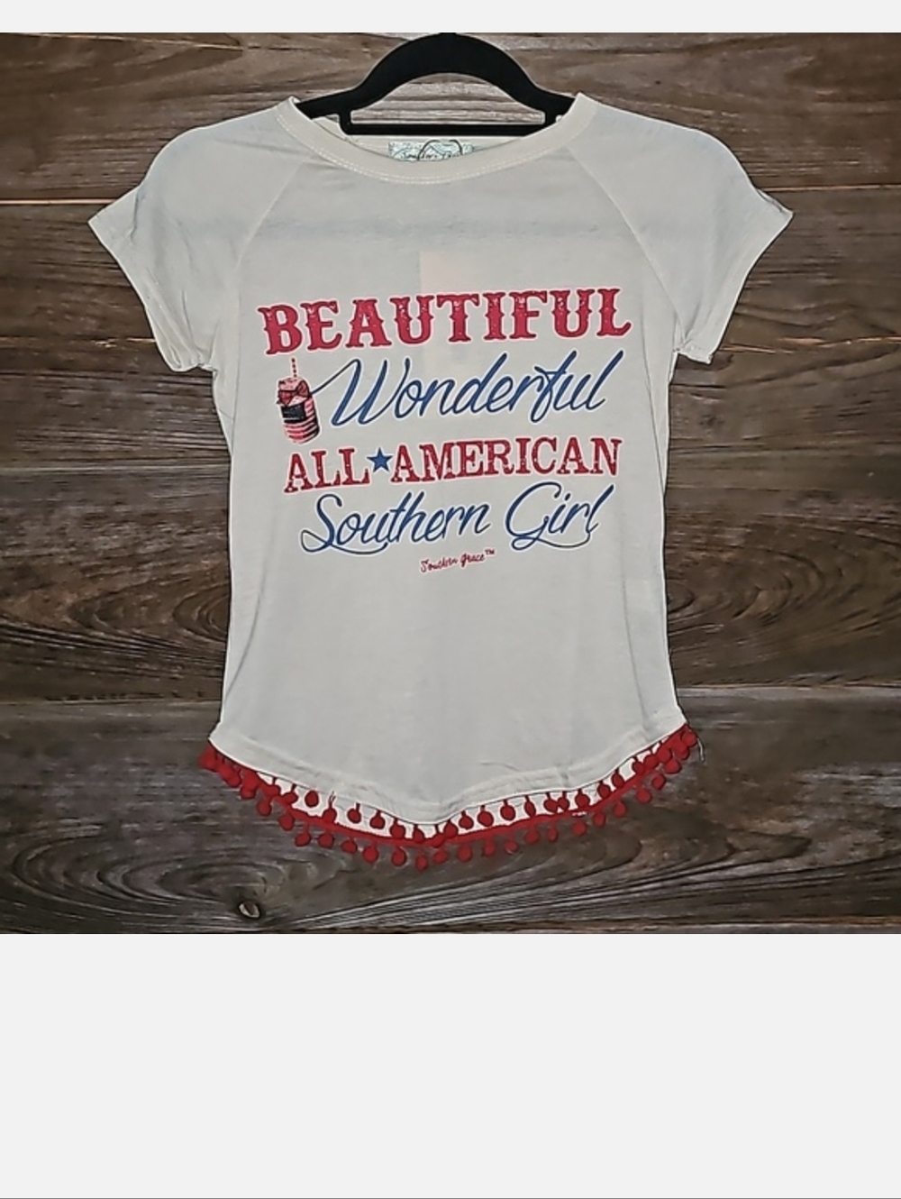Southern Grace Girls Size 10 Patriotic Fringe Top NWT Red White Blue